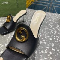 Gucci Women GG Blondie Slide Sandal Black Leather Metallic Mid Heel 6.6 Cm Heel (8)