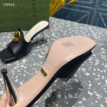 Gucci Women GG Blondie Slide Sandal Black Leather Metallic Mid Heel 6.6 Cm Heel - Image 10
