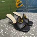 Gucci Women GG Blondie Slide Sandal Black Leather Metallic Mid Heel 6.6 Cm Heel - Image 2