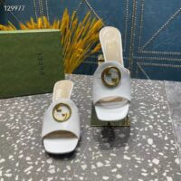 Gucci Women GG Blondie Slide Sandal White Leather Metallic Mid Heel 6.6 Cm Heel (7)