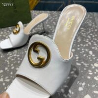 Gucci Women GG Blondie Slide Sandal White Leather Metallic Mid Heel 6.6 Cm Heel (7)