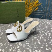 Gucci Women GG Blondie Slide Sandal White Leather Metallic Mid Heel 6.6 Cm Heel (7)