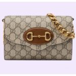 Bolso mini Gucci para mujer GG Horsebit 1955 de lona GG Supreme marrón, beige y ébano