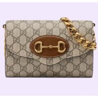 Gucci Women GG Horsebit 1955 Mini Bag Brown Beige Ebony GG Supreme Canvas