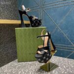 Gucci Women GG Interlocking G Studs Sandal Black Leather Spool High 15 Cm Heel - Image 5