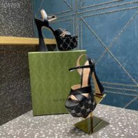 Gucci Women GG Interlocking G Studs Sandal Black Leather Spool High 15 Cm Heel (6)