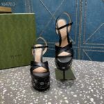 Gucci Women GG Interlocking G Studs Sandal Black Leather Spool High 15 Cm Heel - Image 3
