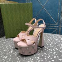 Gucci Women GG Interlocking G Studs Sandal Pink Leather Spool High 15 Cm Heel (1)
