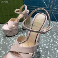 Gucci Women GG Interlocking G Studs Sandal Pink Leather Spool High 15 Cm Heel (1)