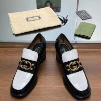 Gucci Women GG Loafer Interlocking G Black White Leather Mid 6 Cm Heel (5)