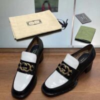 Gucci Women GG Loafer Interlocking G Black White Leather Mid 6 Cm Heel (5)