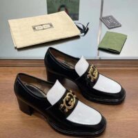 Gucci Women GG Loafer Interlocking G Black White Leather Mid 6 Cm Heel (5)