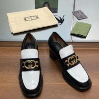 Gucci Women GG Loafer Interlocking G Black White Leather Mid 6 Cm Heel (5)