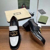 Gucci Women GG Loafer Interlocking G Black White Leather Mid 6 Cm Heel (5)