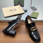 Gucci Women GG Loafer Interlocking G Shiny Black Leather Mid 6 Cm Heel - Image 6