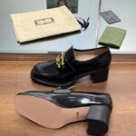 Gucci Women GG Loafer Interlocking G Shiny Black Leather Mid 6 Cm Heel - Image 9