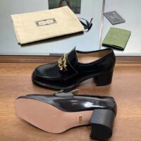 Gucci Women GG Loafer Interlocking G Shiny Black Leather Mid 6 Cm Heel (13)