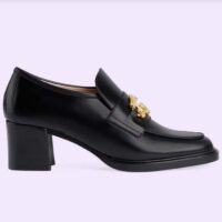 Gucci Women GG Loafer Interlocking G Shiny Black Leather Mid 6 Cm Heel (13)