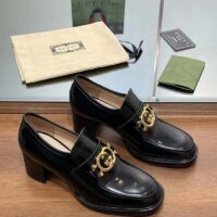 Gucci Women GG Loafer Interlocking G Shiny Black Leather Mid 6 Cm Heel (13)