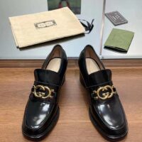 Gucci Women GG Loafer Interlocking G Shiny Black Leather Mid 6 Cm Heel (13)