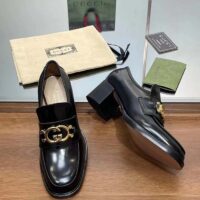 Gucci Women GG Loafer Interlocking G Shiny Black Leather Mid 6 Cm Heel (13)