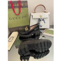 Gucci Women GG Lug Sole Interlocking G Loafer Black Patent Leather Low Heel Rubber (10)
