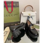 Gucci Women GG Lug Sole Interlocking G Loafer Black Patent Leather Low Heel Rubber - Image 8