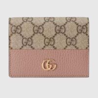 Gucci Women GG Marmont Card Case Wallet Pink Double G Beige Ebony Supreme Canvas (2)