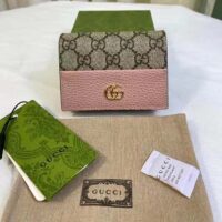 Gucci Women GG Marmont Card Case Wallet Pink Double G Beige Ebony Supreme Canvas (2)