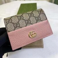 Gucci Women GG Marmont Card Case Wallet Pink Double G Beige Ebony Supreme Canvas (2)