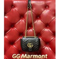 Gucci Women GG Marmont Matelassé Mini Tote Bag Black Chevron Leather Double G (14)