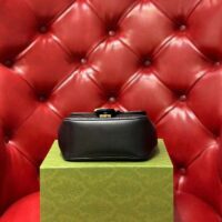Gucci Women GG Marmont Matelassé Mini Tote Bag Black Chevron Leather Double G (14)