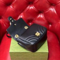 Gucci Women GG Marmont Matelassé Mini Tote Bag Black Chevron Leather Double G (14)