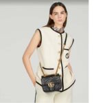 Gucci Women GG Marmont Matelassé Mini Tote Bag Black Chevron Leather Double G – Image 11