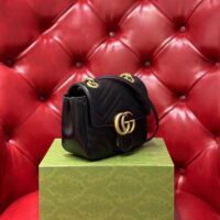 Gucci Women GG Marmont Matelassé Mini Tote Bag Black Chevron Leather Double G (14)