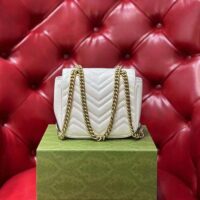 Gucci Women GG Marmont Matelassé Mini Tote Bag White Chevron Leather Double G (9)