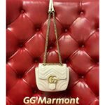 Gucci Women GG Marmont Matelassé Mini Tote Bag White Chevron Leather Double G - Image 2