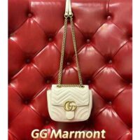 Gucci Women GG Marmont Matelassé Mini Tote Bag White Chevron Leather Double G (9)