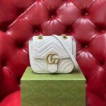 Gucci Women GG Marmont Matelassé Mini Tote Bag White Chevron Leather Double G - Image 3