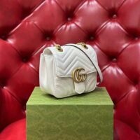 Gucci Women GG Marmont Matelassé Mini Tote Bag White Chevron Leather Double G (9)