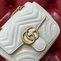 Gucci Women GG Marmont Matelassé Mini Tote Bag White Chevron Leather Double G (9)