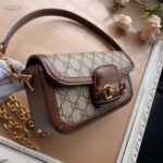 Gucci Women Horsebit 1955 Shoulder Bag Beige Ebony GG Supreme Canvas - Image 4