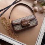 Gucci Women Horsebit 1955 Shoulder Bag Beige Ebony GG Supreme Canvas - Image 2