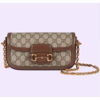 Gucci Women Horsebit 1955 Shoulder Bag Beige Ebony GG Supreme Canvas (9)