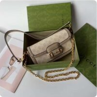 Gucci Women Horsebit 1955 Shoulder Bag Beige White GG Supreme Canvas (9)