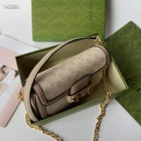 Gucci Women Horsebit 1955 Shoulder Bag Beige White GG Supreme Canvas (9)