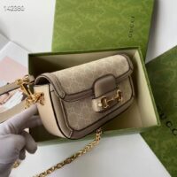 Gucci Women Horsebit 1955 Shoulder Bag Beige White GG Supreme Canvas (9)