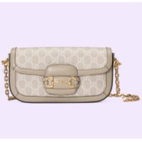 Gucci Women Horsebit 1955 Shoulder Bag Beige White GG Supreme Canvas (9)