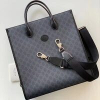 Gucci Women Medium Tote Bag Interlocking G Black GG Supreme Canvas (6)