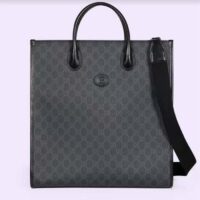 Gucci Women Medium Tote Bag Interlocking G Black GG Supreme Canvas (6)